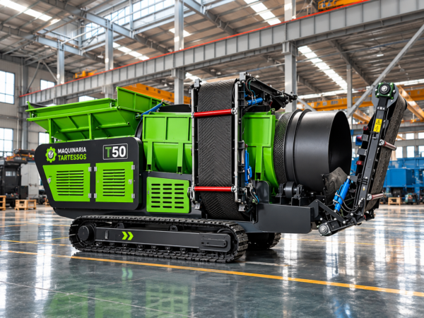 Máquina industrial T50 en fábrica moderna Tromel móvil sobre orugas Tartessos T50